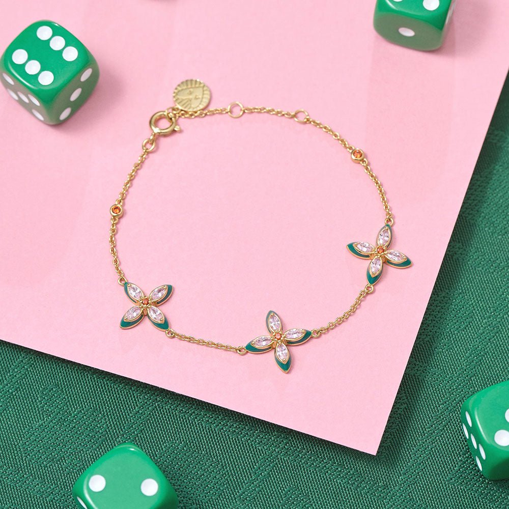 Amelia Scott Gold Lucky Clover Emerald Enamel & Blush Pink Bracelet - MococoAmelia ScottAS22TRB20/WEBBracelets