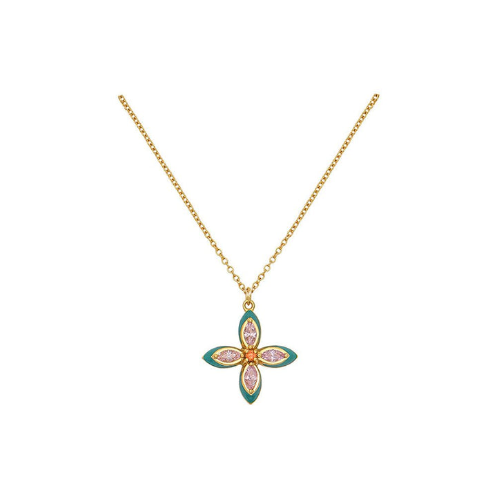 Amelia Scott Gold Lucky Clover Emerald Enamel & Blush Pink Pendant Necklace - MococoAmelia ScottAS22TRN12/WEBNecklace