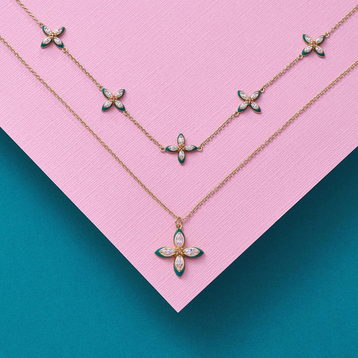 Amelia Scott Gold Lucky Clover Emerald Enamel & Blush Pink Pendant Necklace - MococoAmelia ScottAS22TRN12/WEBNecklace