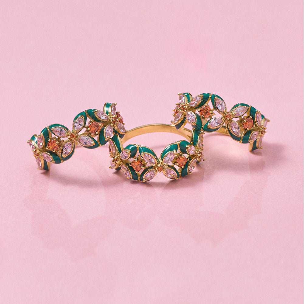 Amelia Scott Gold Lucky Clover Emerald Green & Blush Pink Ring - MococoAmelia ScottAS22TRR15S/WEBRing