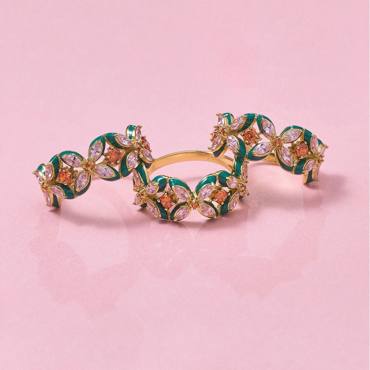 Amelia Scott Gold Lucky Clover Emerald Green & Blush Pink Ring - MococoAmelia ScottAS22TRR15S/WEBRing