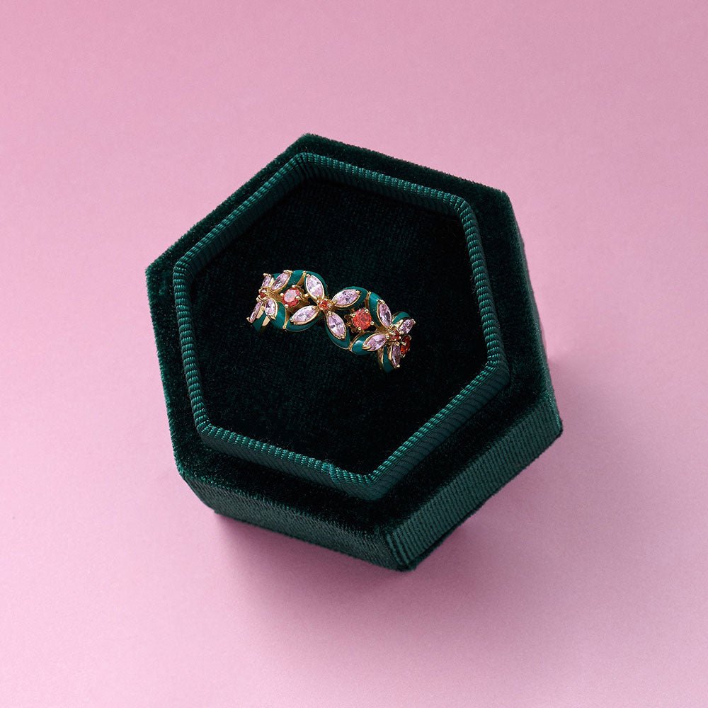 Amelia Scott Gold Lucky Clover Emerald Green & Blush Pink Ring - MococoAmelia ScottAS22TRR15S/WEBRing