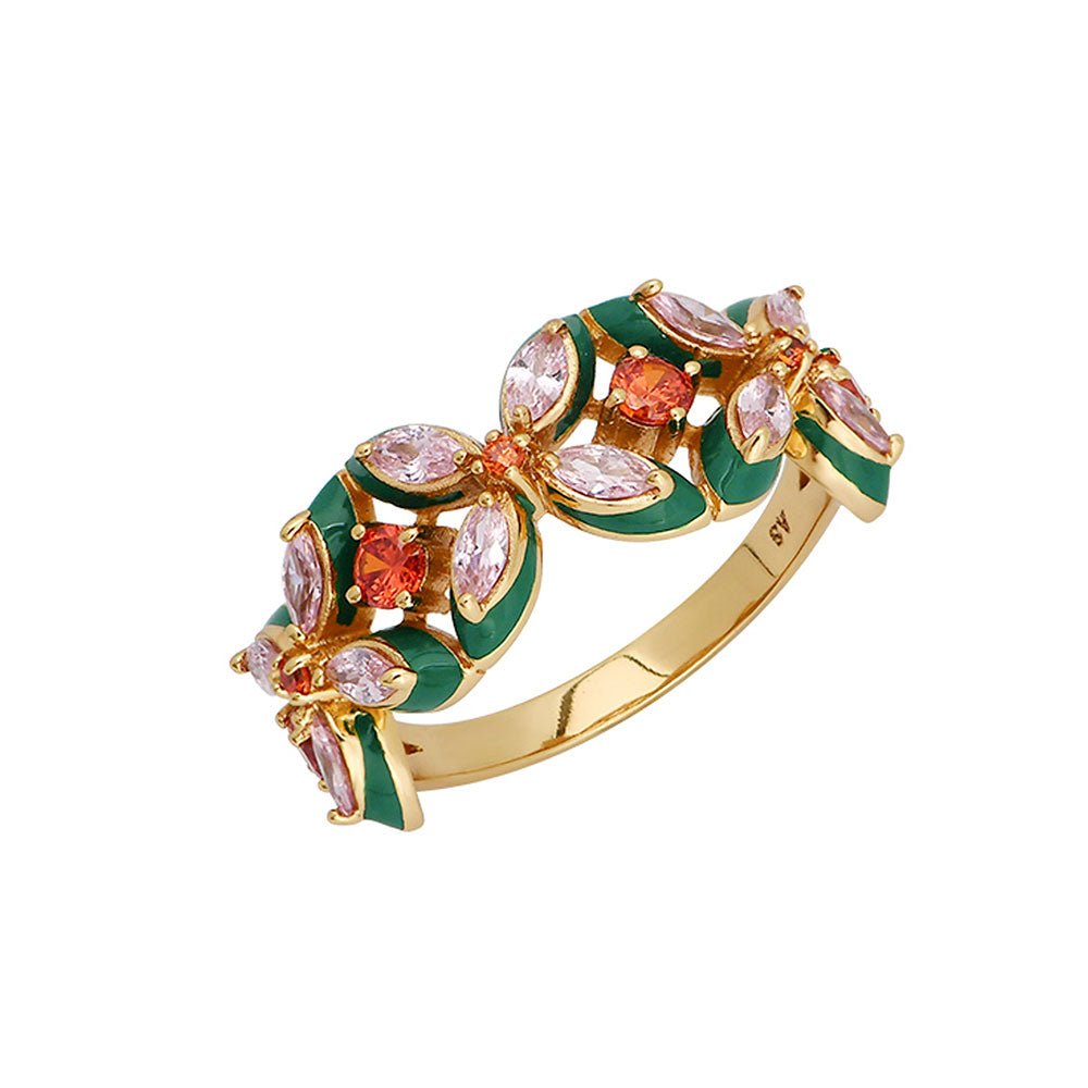 Amelia Scott Gold Lucky Clover Emerald Green & Blush Pink Ring - MococoAmelia ScottAS22TRR15S/WEBRing