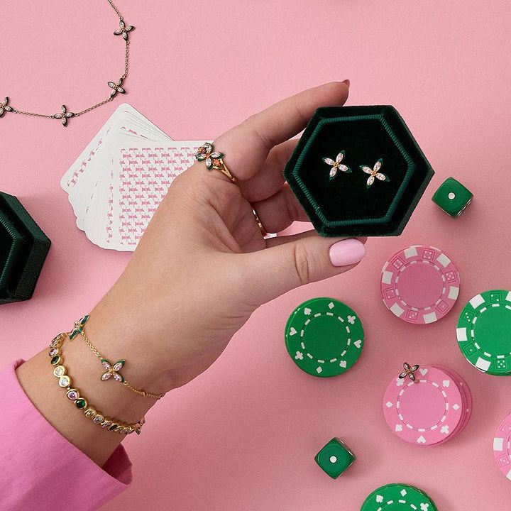 Amelia Scott Gold Lucky Clover Emerald Green & Blush Pink Stud Earrings - MococoAmelia ScottAS22TRE35/WEBEarrings