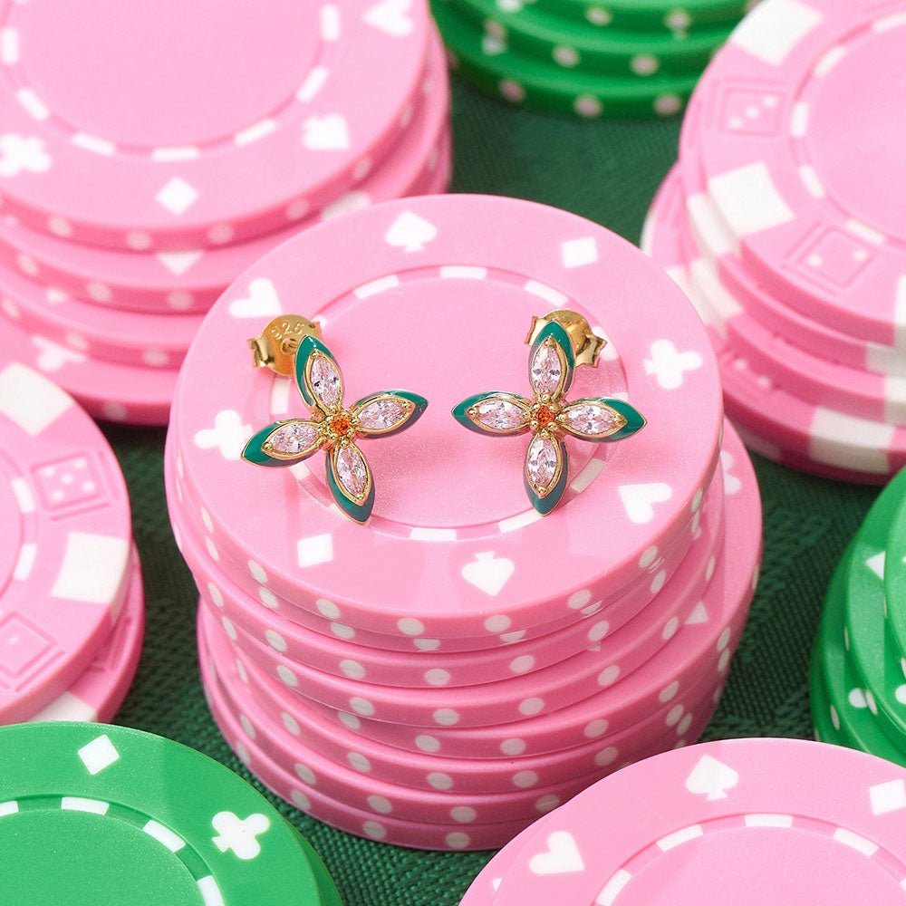 Amelia Scott Gold Lucky Clover Emerald Green & Blush Pink Stud Earrings - MococoAmelia ScottAS22TRE35/WEBEarrings
