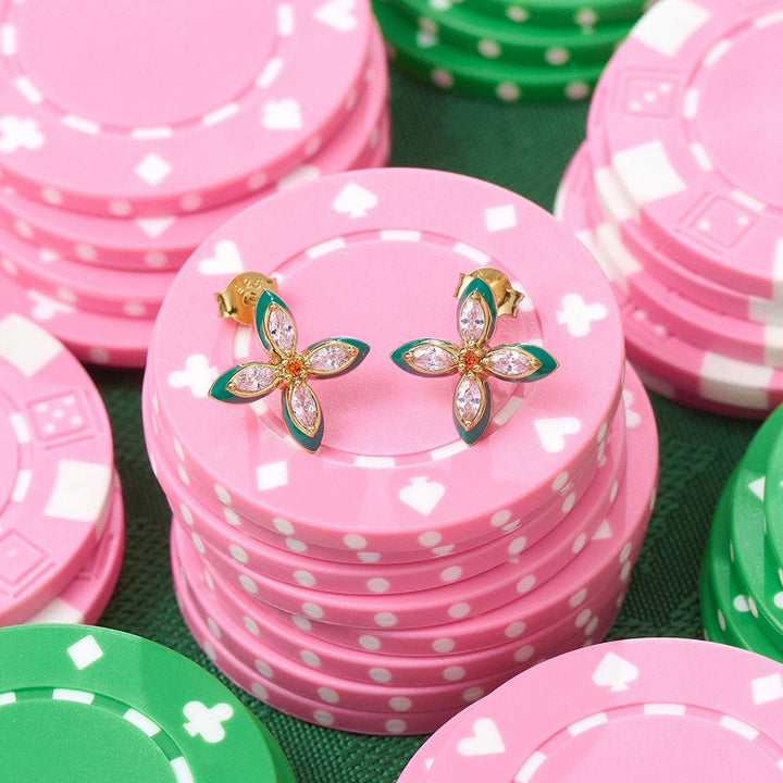 Amelia Scott Gold Lucky Clover Emerald Green & Blush Pink Stud Earrings - MococoAmelia ScottAS22TRE35/WEBEarrings