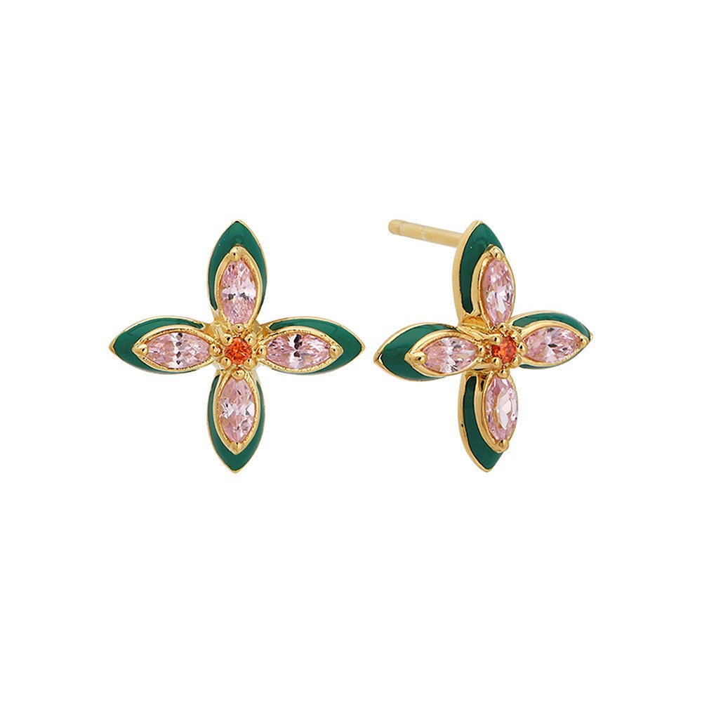 Amelia Scott Gold Lucky Clover Emerald Green & Blush Pink Stud Earrings - MococoAmelia ScottAS22TRE35/WEBEarrings