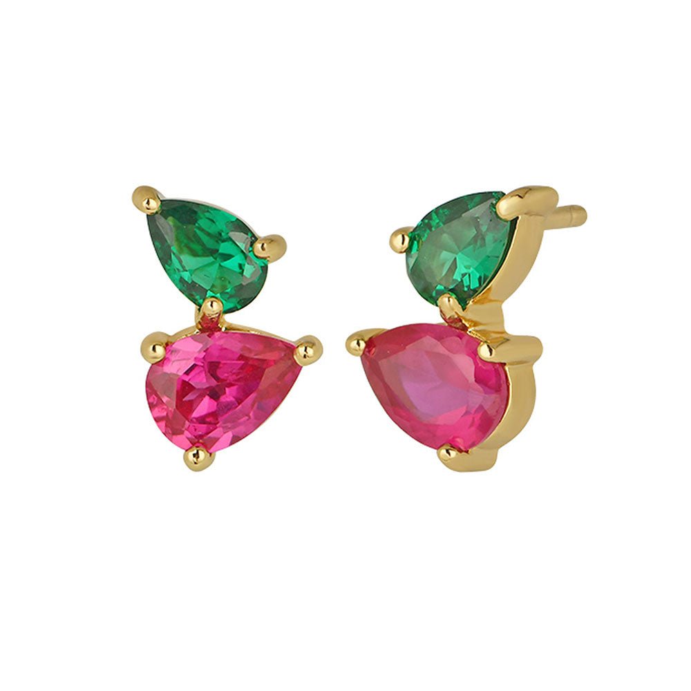 Amelia Scott Gold Sofia Emerald Green & Bright Pink Stud Earrings - MococoAmelia ScottAS22TRE05/WEBEarrings