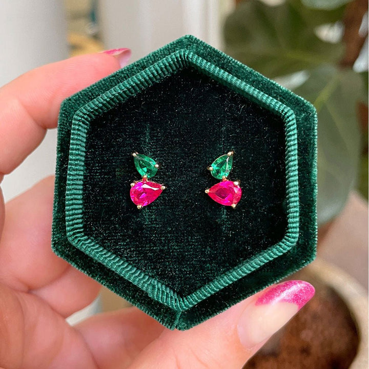 Amelia Scott Gold Sofia Emerald Green & Bright Pink Stud Earrings - MococoAmelia ScottAS22TRE05/WEBEarrings