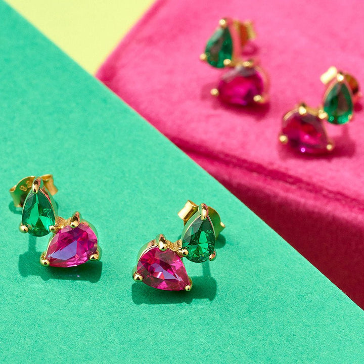 Amelia Scott Gold Sofia Emerald Green & Bright Pink Stud Earrings - MococoAmelia ScottAS22TRE05/WEBEarrings