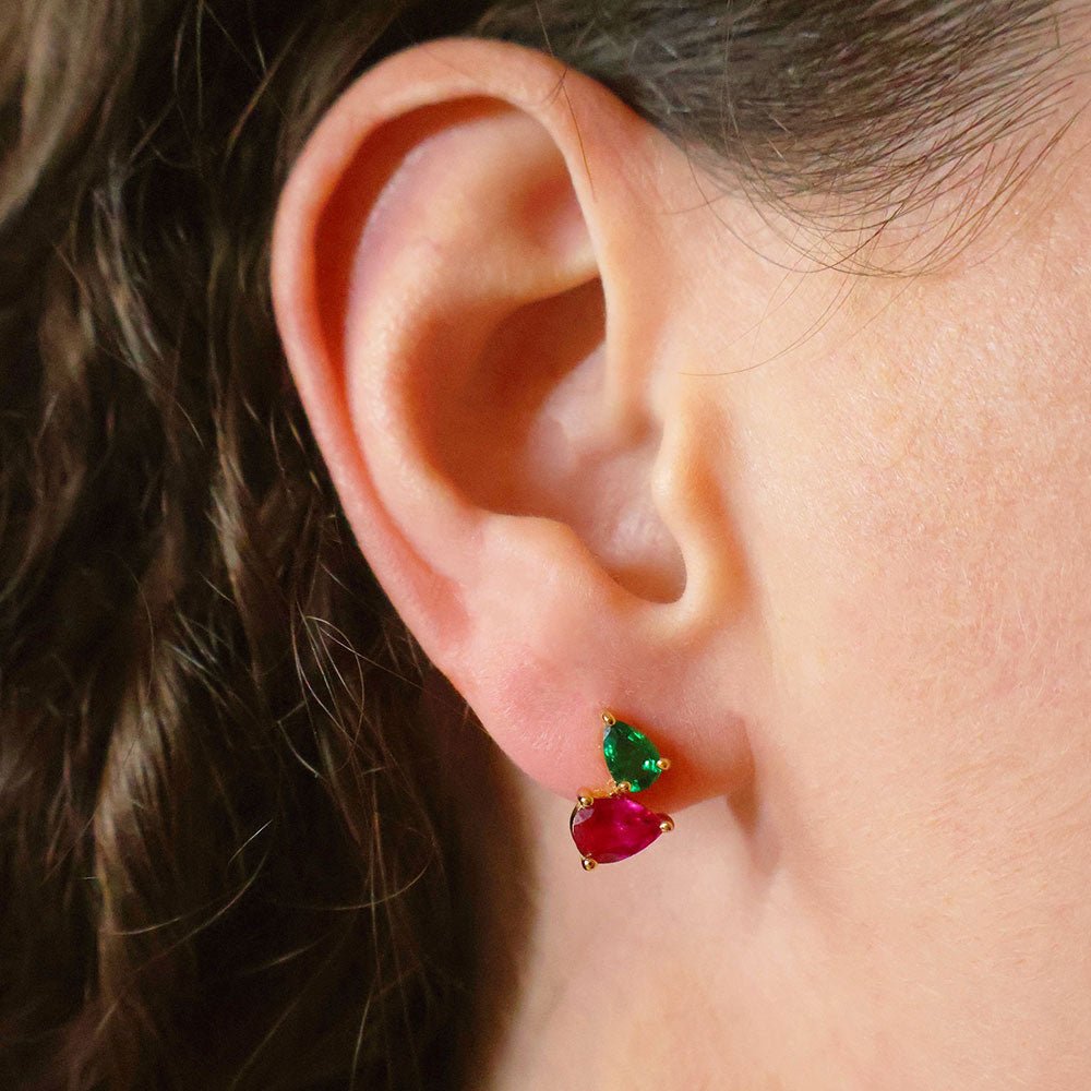 Amelia Scott Gold Sofia Emerald Green & Bright Pink Stud Earrings - MococoAmelia ScottAS22TRE05/WEBEarrings