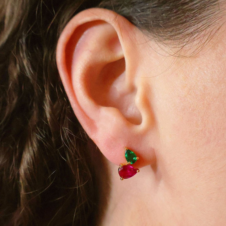 Amelia Scott Gold Sofia Emerald Green & Bright Pink Stud Earrings - MococoAmelia ScottAS22TRE05/WEBEarrings
