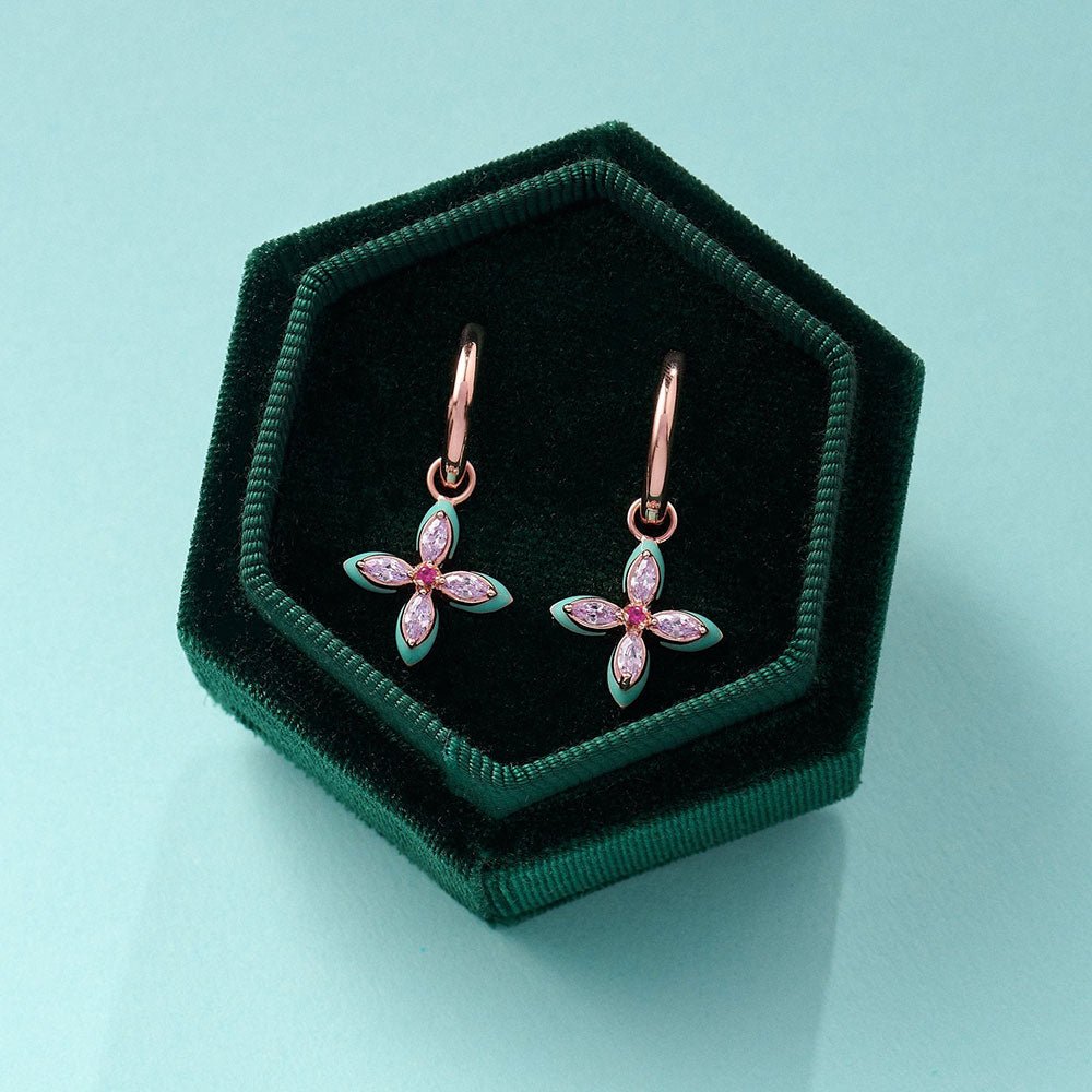 Amelia Scott Rose Gold Lucky Clover Turquoise Enamel & Lilac Hoop Earrings - MococoAmelia ScottAS22TRE40/WEBEarrings