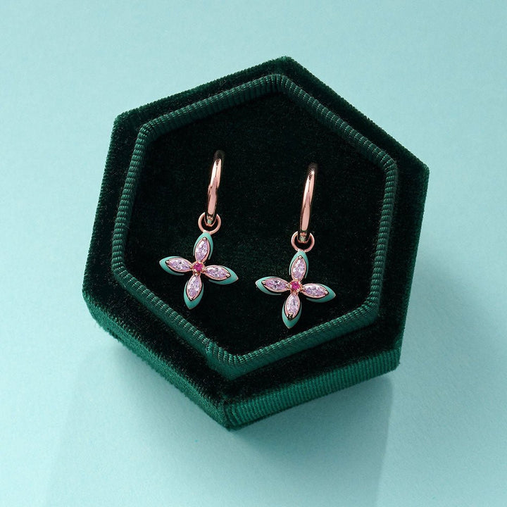 Amelia Scott Rose Gold Lucky Clover Turquoise Enamel & Lilac Hoop Earrings - MococoAmelia ScottAS22TRE40/WEBEarrings