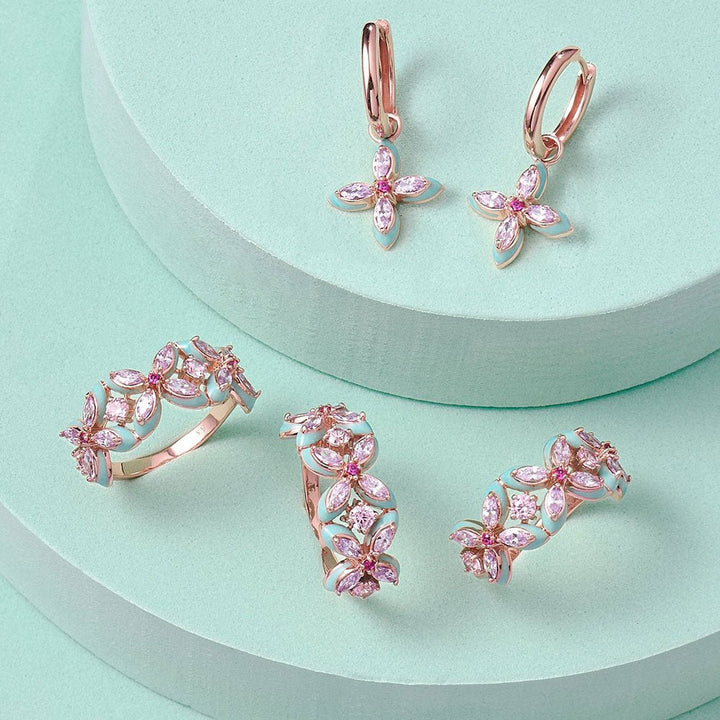 Amelia Scott Rose Gold Lucky Clover Turquoise Enamel & Lilac Hoop Earrings - MococoAmelia ScottAS22TRE40/WEBEarrings