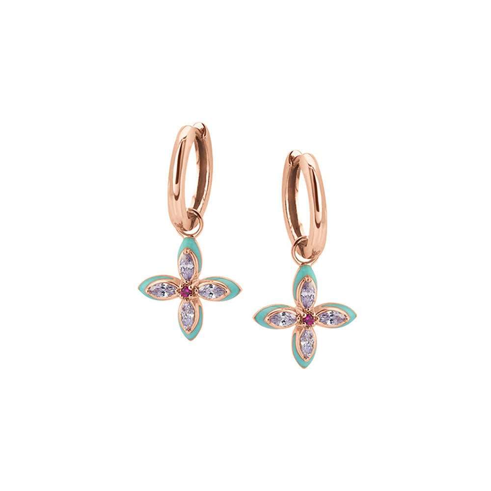 Amelia Scott Rose Gold Lucky Clover Turquoise Enamel & Lilac Hoop Earrings - MococoAmelia ScottAS22TRE40/WEBEarrings
