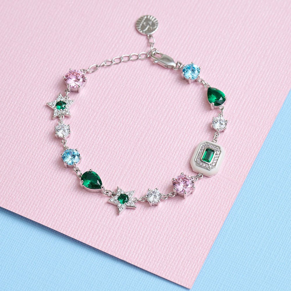Amelia Scott Silver Celeste Cluster Blush Pink & Emerald Green Bracelet - MococoAmelia ScottAS22SGB06/WEBBracelets