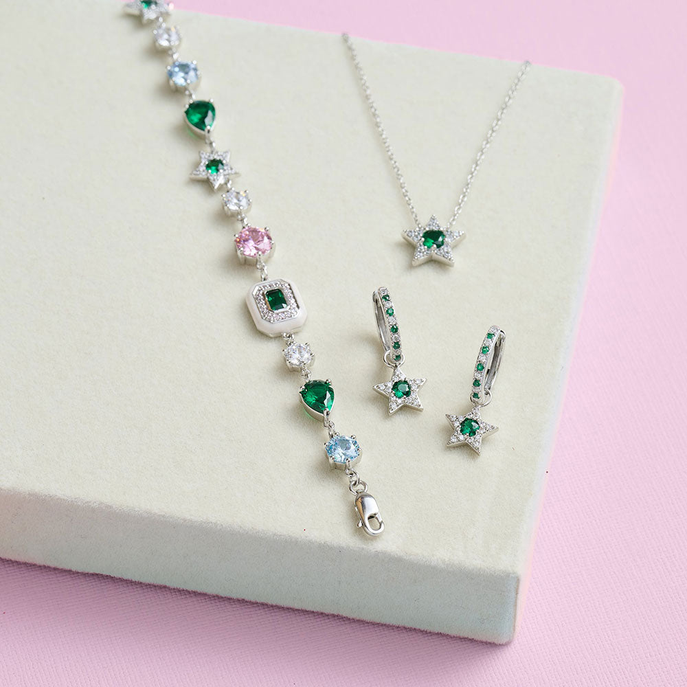 Amelia Scott Silver Celeste Cluster Moon Emerald Green Star Necklace - MococoAmelia ScottAS22SGN09/WEBNecklace