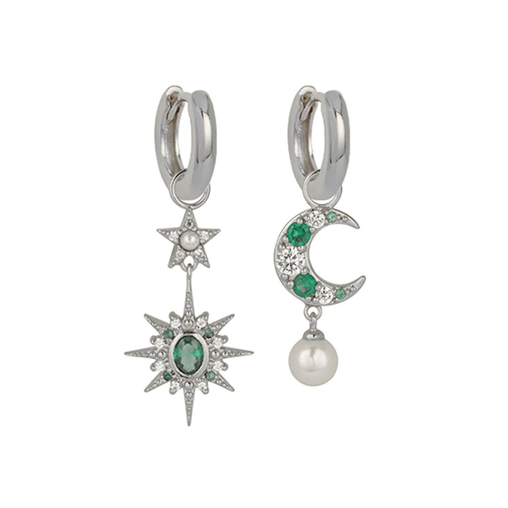Amelia Scott Silver Luna Moon & Star Emerald Green Huggie Hoop Earrings - MococoAmelia ScottAS22SGE14/WEBEarrings