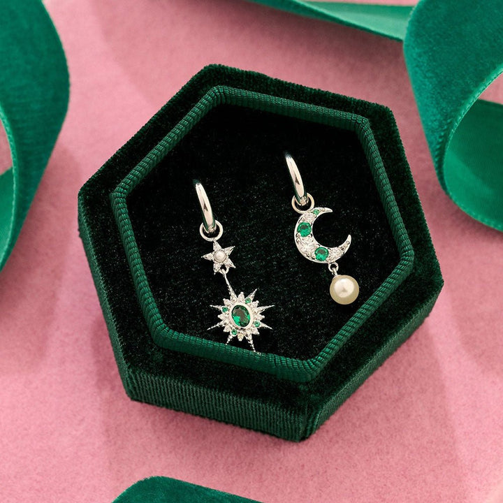 Amelia Scott Silver Luna Moon & Star Emerald Green Huggie Hoop Earrings - MococoAmelia ScottAS22SGE14/WEBEarrings
