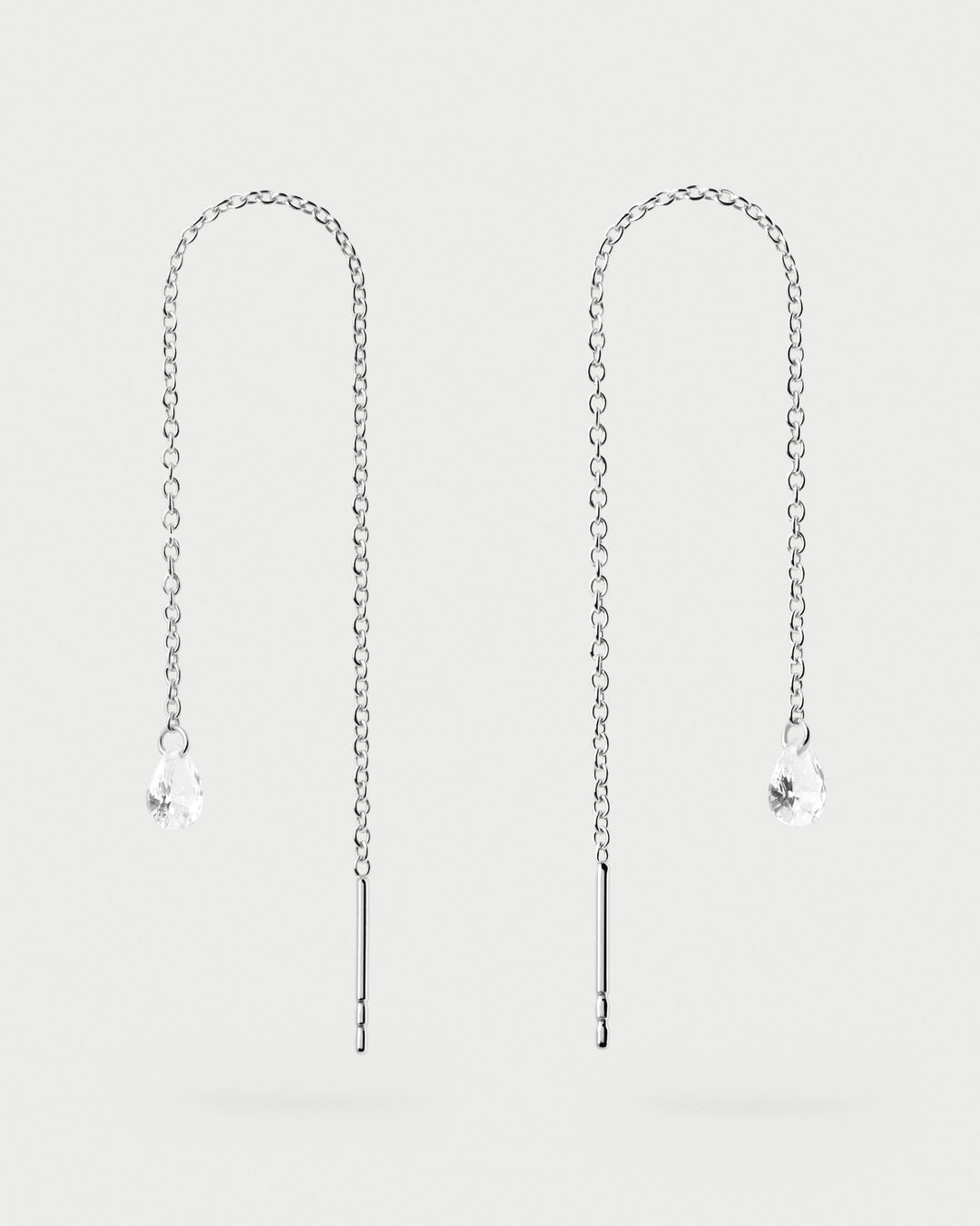 Elegant Waterfall Drop Silver Earrings with Sparkling White Zirconia Stones