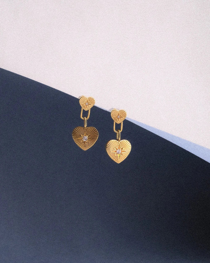 Astley Clarke Double Heart Drop Earrings - Gold Vermeil &amp; White Sapphire - MococoAstley Clarke60030YNOEOSEarrings