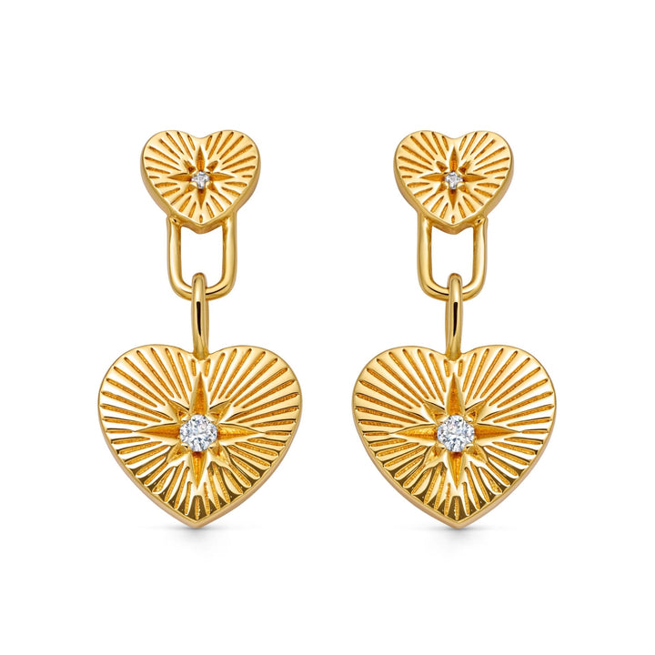 Astley Clarke Double Heart Drop Earrings - Gold Vermeil &amp; White Sapphire - MococoAstley Clarke60030YNOEOSEarrings
