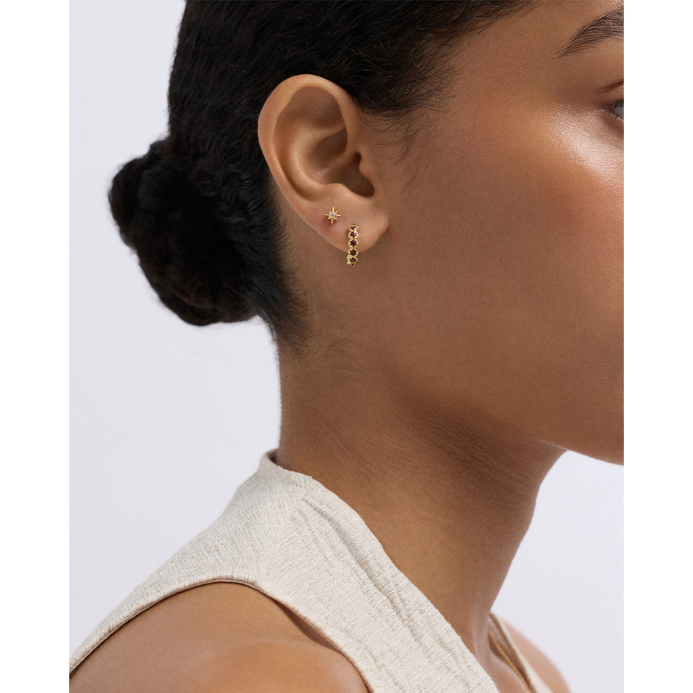 Astley Clarke Gold Deco Red Garnet Huggie Earrings image 2