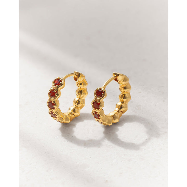 Astley Clarke Gold Deco Red Garnet Huggie Earrings image 4