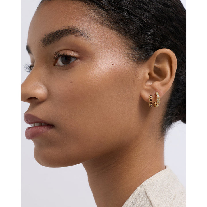 Astley Clarke Gold Deco Red Garnet Huggie Earrings image 3