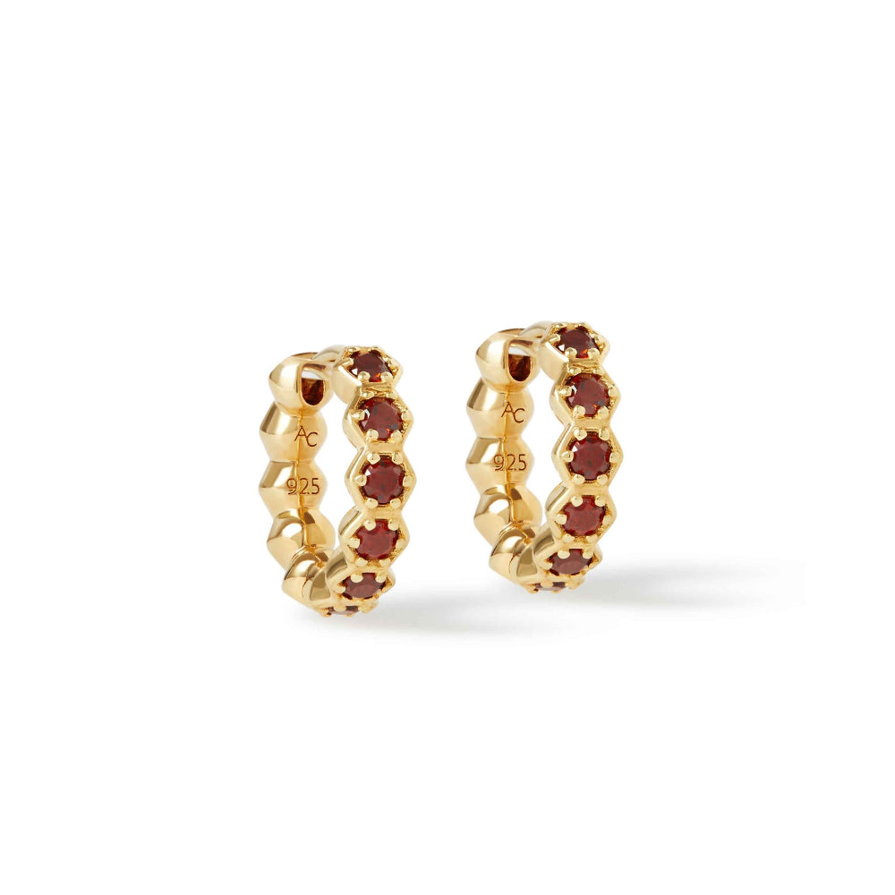 Astley Clarke Gold Deco Red Garnet Huggie Earrings image