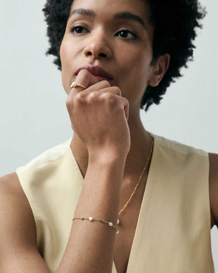 Astley Clarke Gold Vermeil Station Bracelet - Freshwater Pearl & Created Sapphire - MococoAstley Clarke61030YWTBOSBracelet