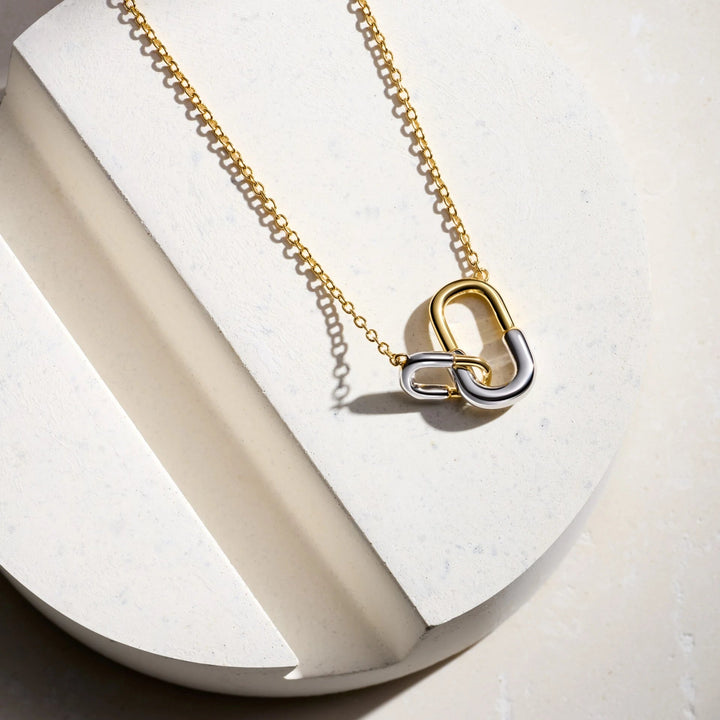 Astley Clarke Silver and Gold Moxed Metal Aurora Interlinking Hoop Necklace - MococoAstley Clarke58047MMUNOSNecklace