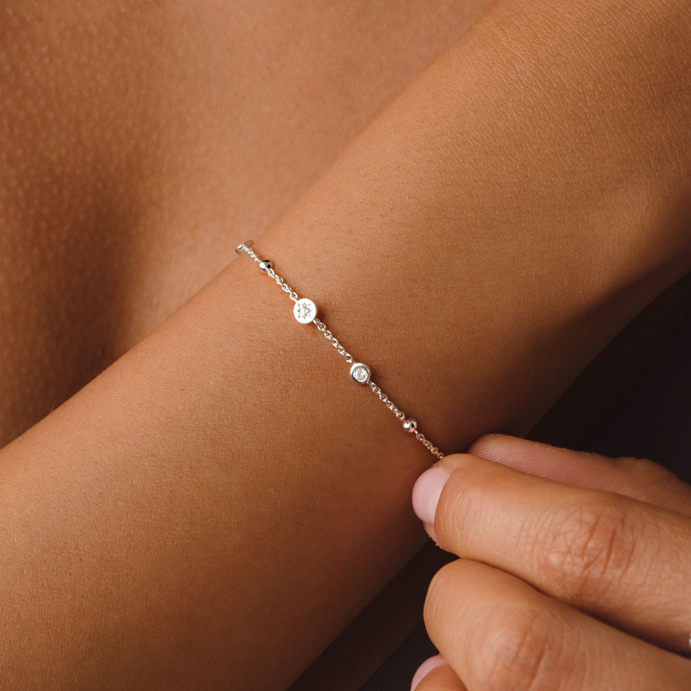 Astley Clarke Silver Polaris North Star White Sapphire Station Bracelet image 1