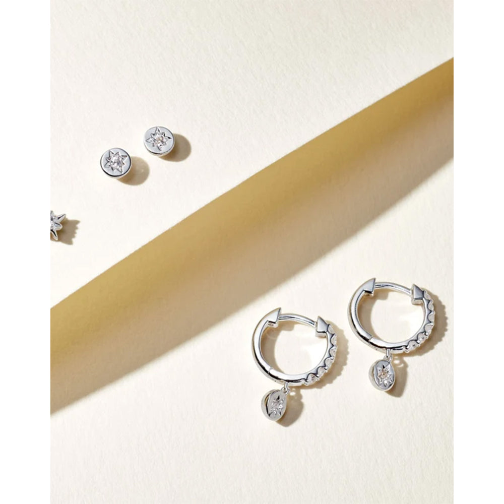 Astley Clarke Silver Polaris White Sapphire Huggie Earrings image 3