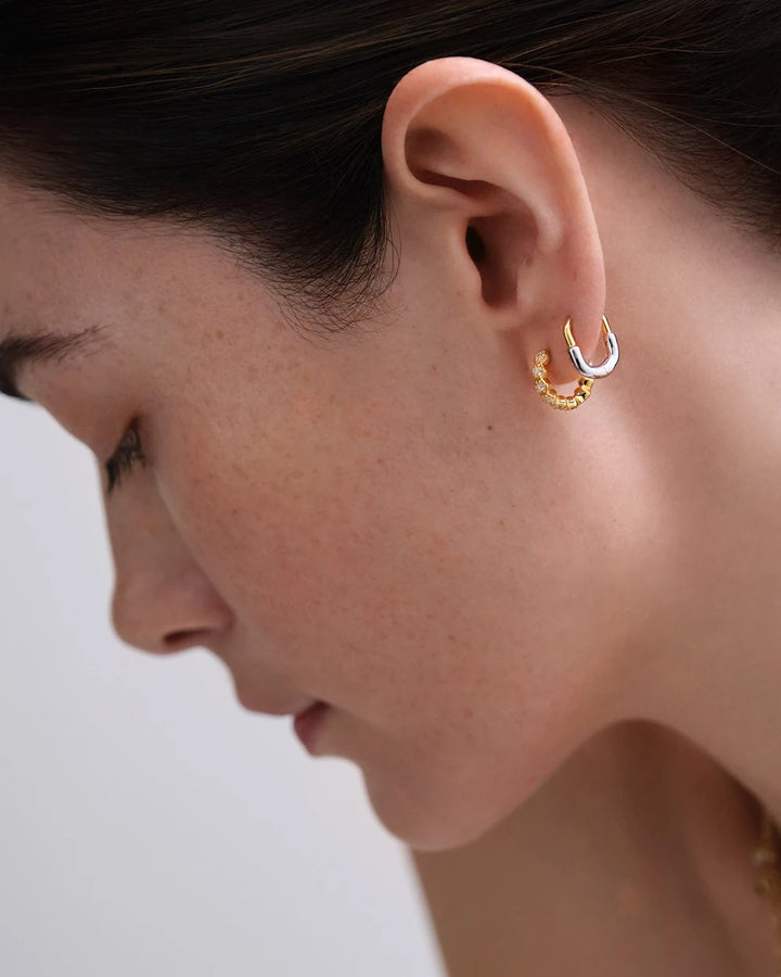 Astley Clarke Gold Vermeil Art Deco Huggie Hoop White Sapphire Earrings