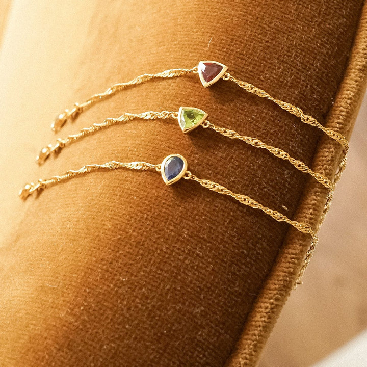 Elegant 18ct Gold Plate Recycled Silver Birthstone Charm Bracelet with Gemstones