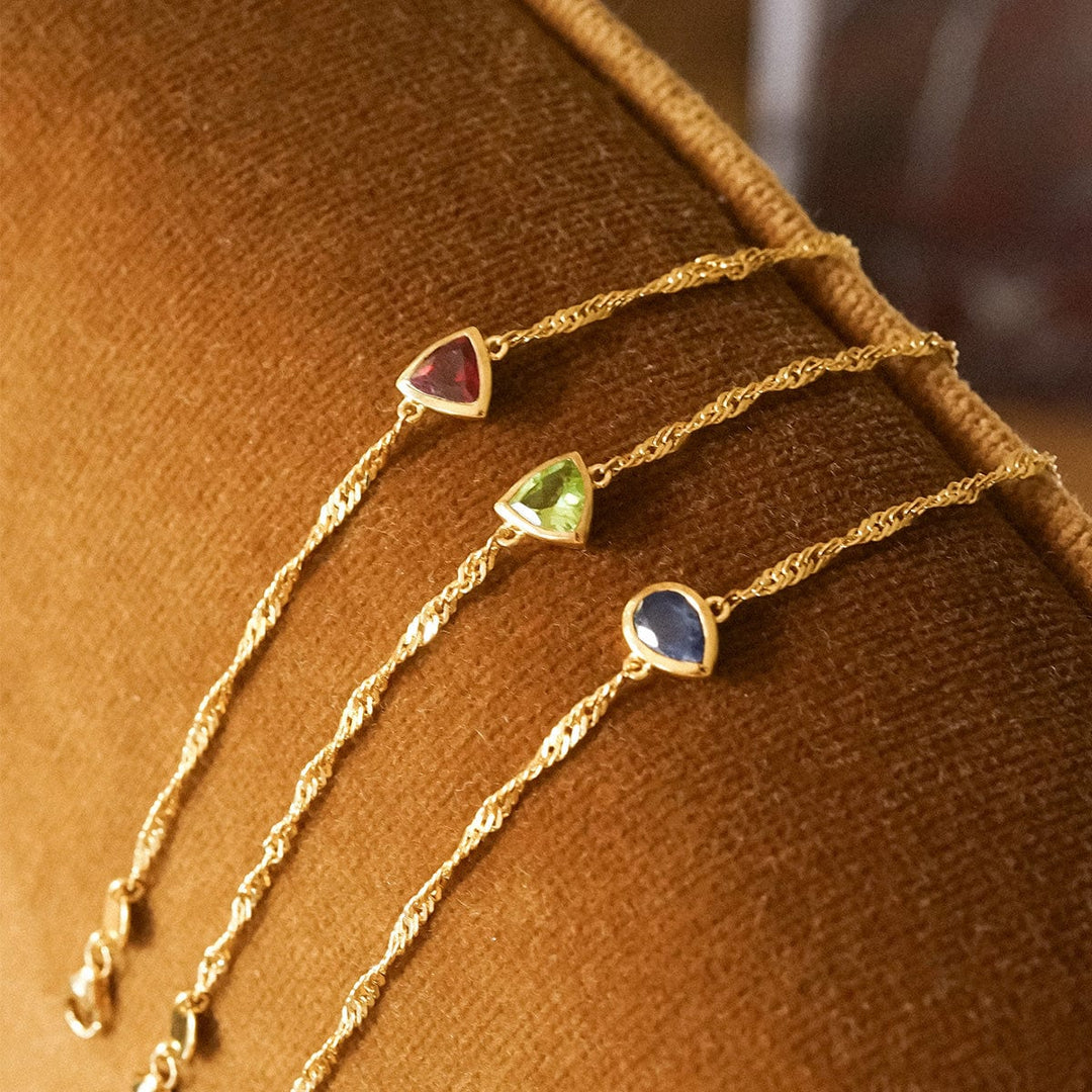 Elegant 18ct Gold Plate Recycled Silver Birthstone Charm Bracelet with Gemstones