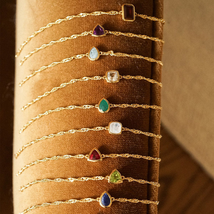 Elegant 18ct Gold Plate Recycled Silver Birthstone Charm Bracelet with Gemstones