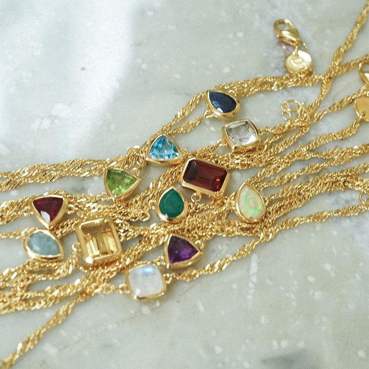 Elegant 18ct Gold Plate Recycled Silver Birthstone Charm Bracelet with Gemstones