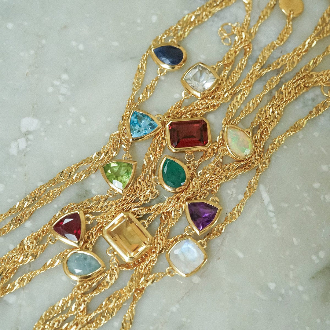 Elegant 18ct Gold Plate Recycled Silver Birthstone Charm Bracelet with Gemstones