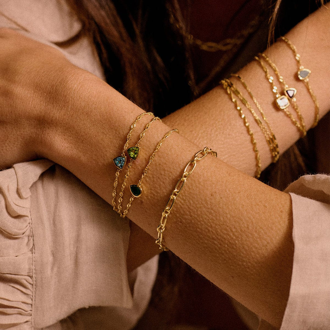 Elegant 18ct Gold Plate Recycled Silver Birthstone Charm Bracelet with Gemstones