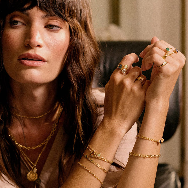 Elegant 18ct Gold Plate Recycled Silver Birthstone Charm Bracelet with Gemstones