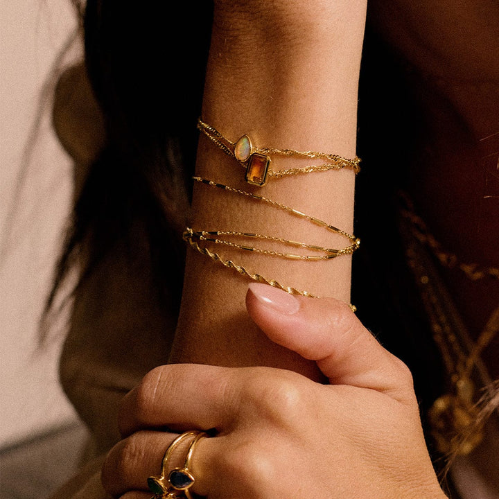 Elegant 18ct Gold Plate Recycled Silver Birthstone Charm Bracelet with Gemstones