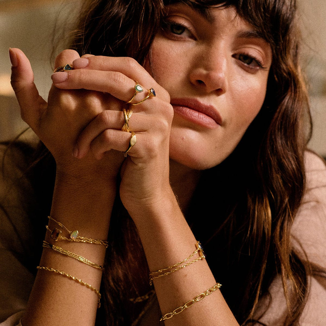 Elegant 18ct Gold Plate Recycled Silver Birthstone Charm Bracelet with Gemstones