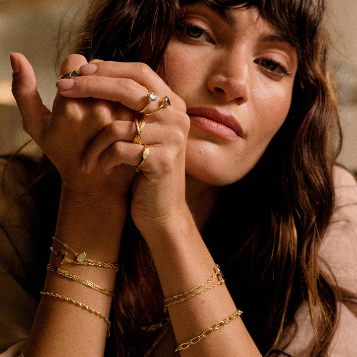 Elegant 18ct Gold Plate Recycled Silver Birthstone Charm Bracelet with Gemstones