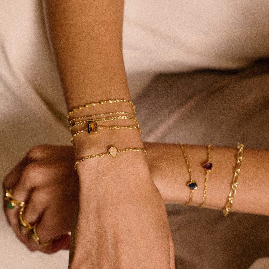 Elegant 18ct Gold Plate Recycled Silver Birthstone Charm Bracelet with Gemstones