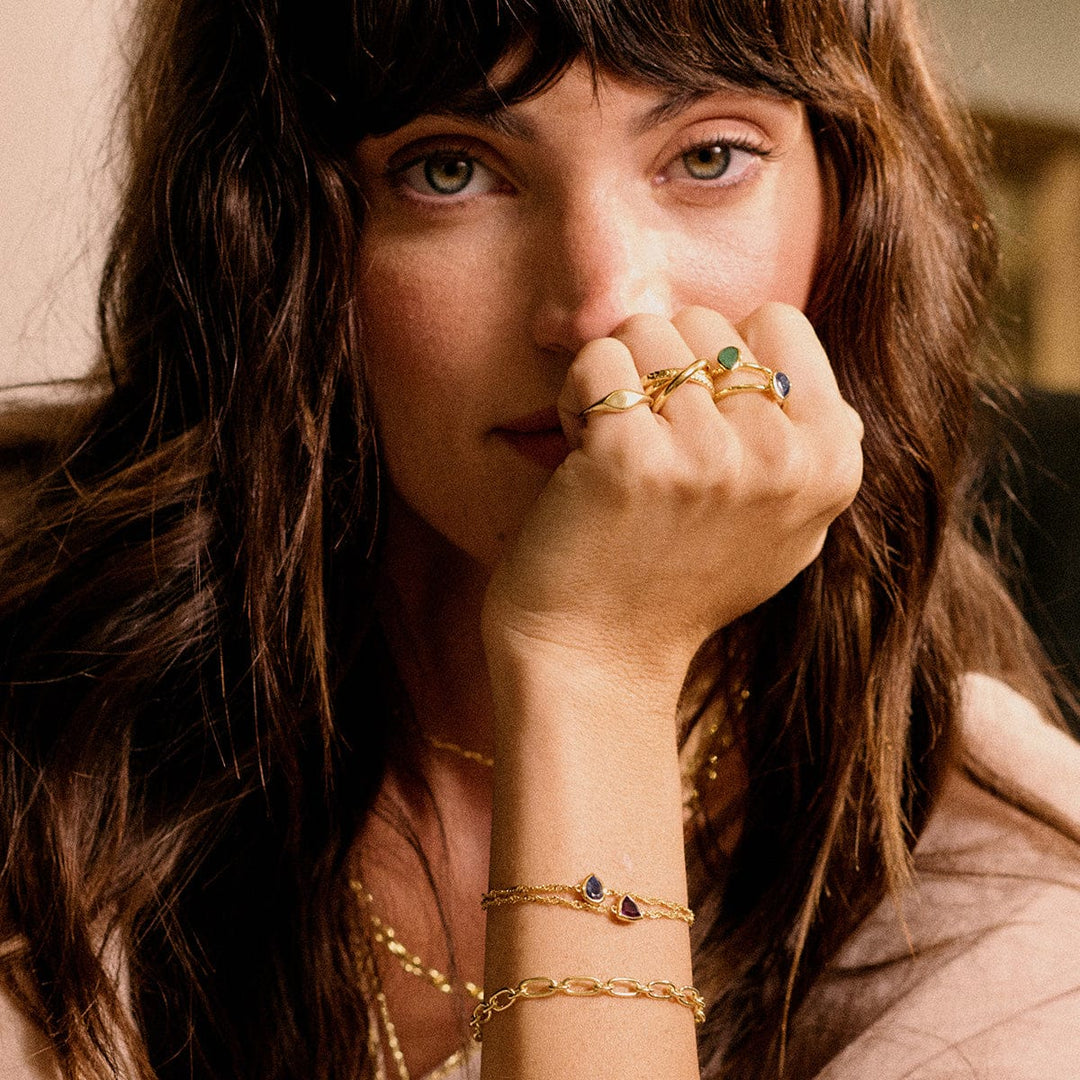 Elegant 18ct Gold Plate Recycled Silver Birthstone Charm Bracelet with Gemstones