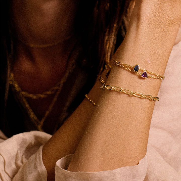 Elegant 18ct Gold Plate Recycled Silver Birthstone Charm Bracelet with Gemstones