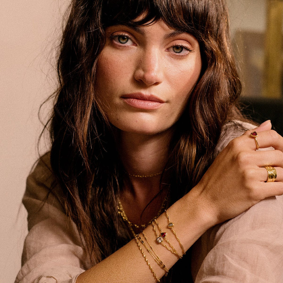 Elegant 18ct Gold Plate Recycled Silver Birthstone Charm Bracelet with Gemstones